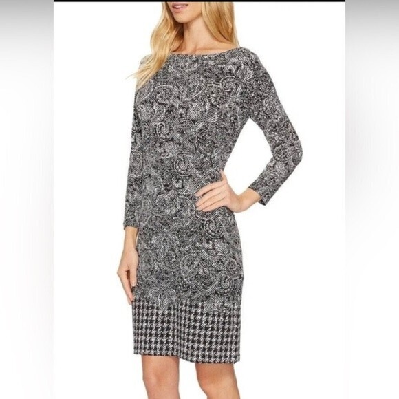 Michael Kors‎ Black Paisley Houndstooth Print Stretch Jersey Dress Size Medium - Picture 1 of 5